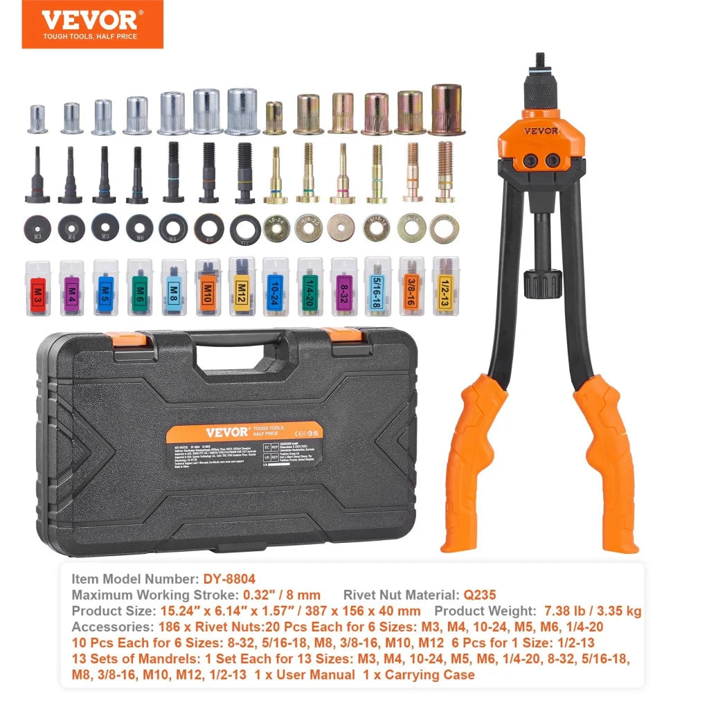VEVOR Rivet Nut Tool 16” Rivnut Tool Kit with 13PCS Metric