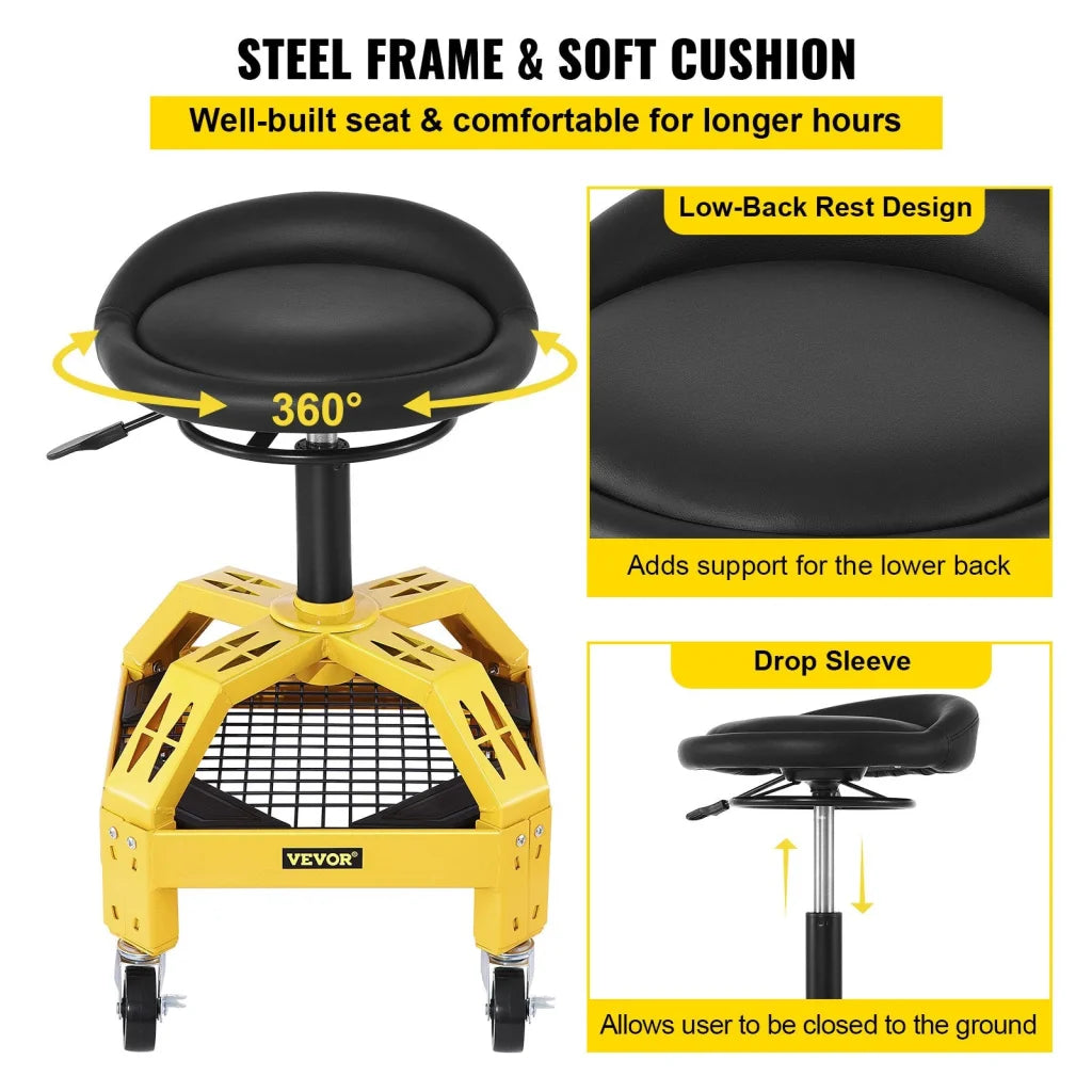 VEVOR Rolling Garage Stool 300LBS Capacity Adjustable