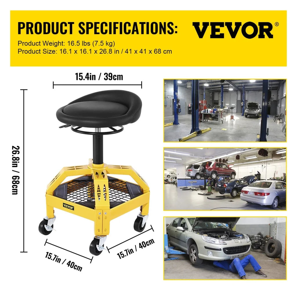 VEVOR Rolling Garage Stool 300LBS Capacity Adjustable