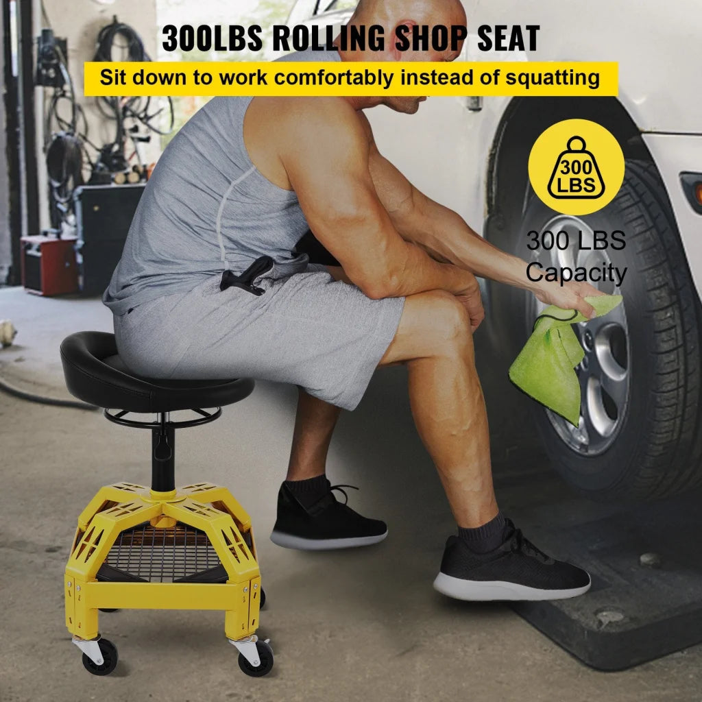 VEVOR Rolling Garage Stool 300LBS Capacity Adjustable