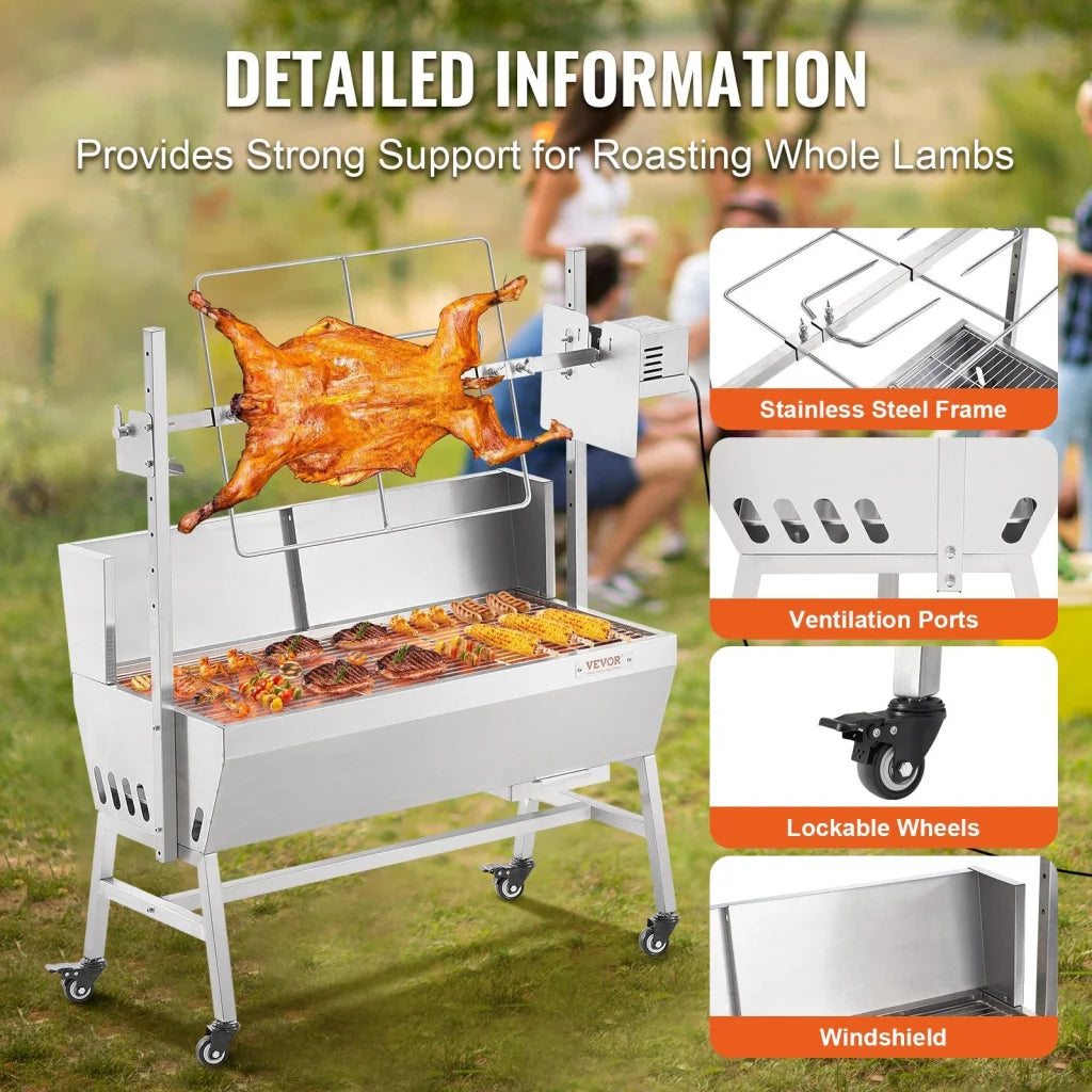 VEVOR Rotisserie Grill with Windscreen BBQ Whole Pig Lamb