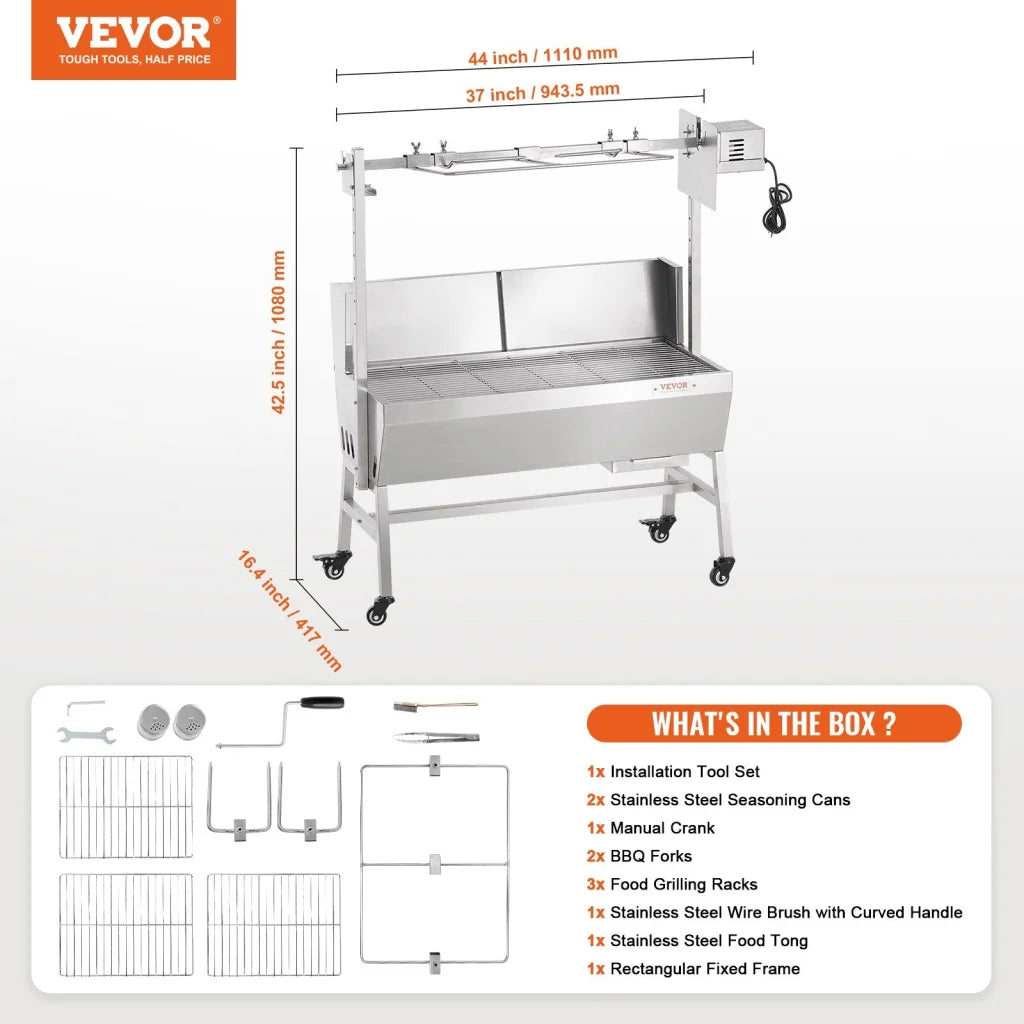 VEVOR Rotisserie Grill with Windscreen BBQ Whole Pig Lamb