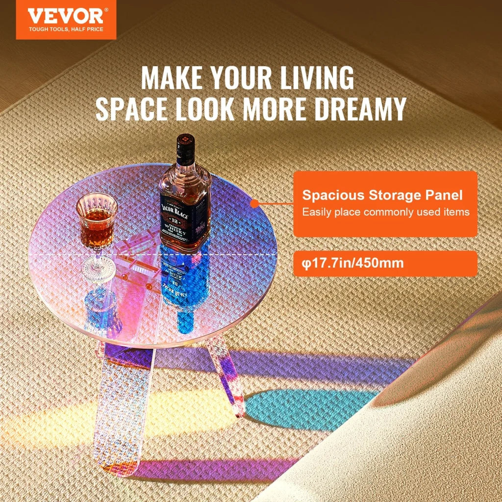 VEVOR Round Iridescent Side Table Acrylic End Table Clear