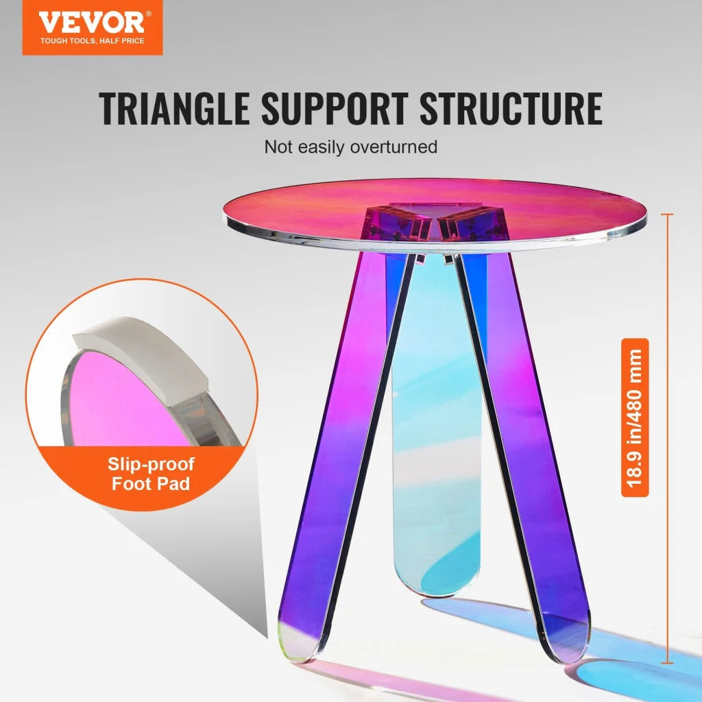 VEVOR Round Iridescent Side Table Acrylic End Table Clear