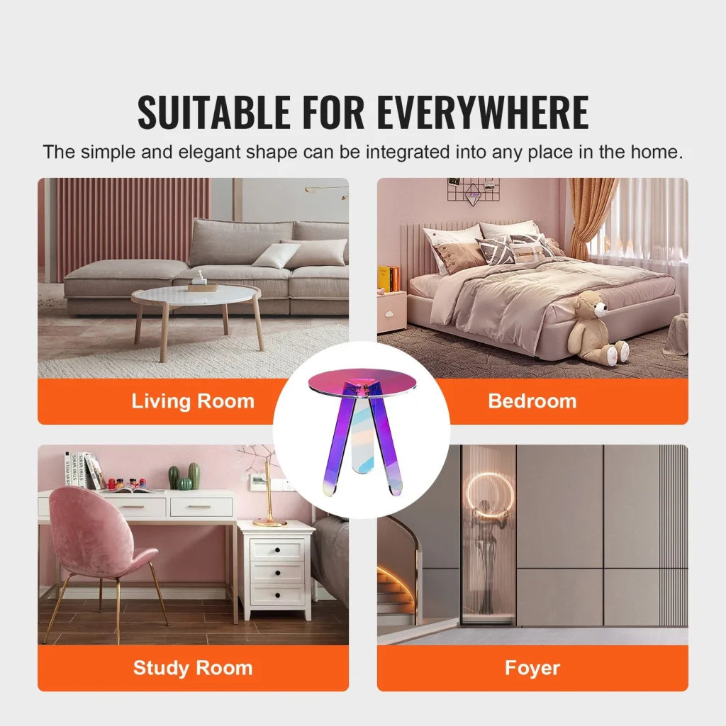 VEVOR Round Iridescent Side Table Acrylic End Table Clear