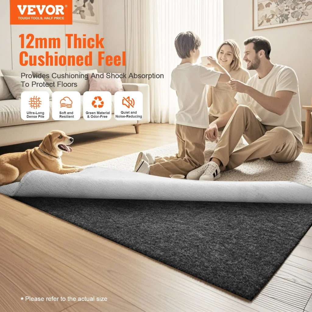 VEVOR Rug Pad Gripper 9’ x 12’ Protective Carpet Pad 0.47’’