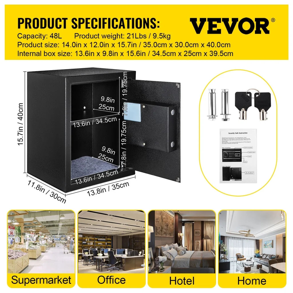 VEVOR Safe Box 1.7 CU.FT Fingerprint Safe Box for Money