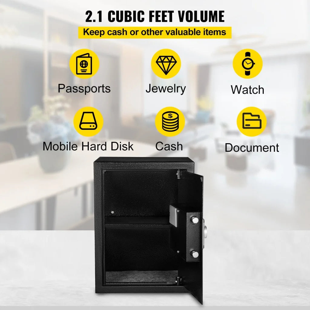 Vevor safe box with pack contents and accessory layout
