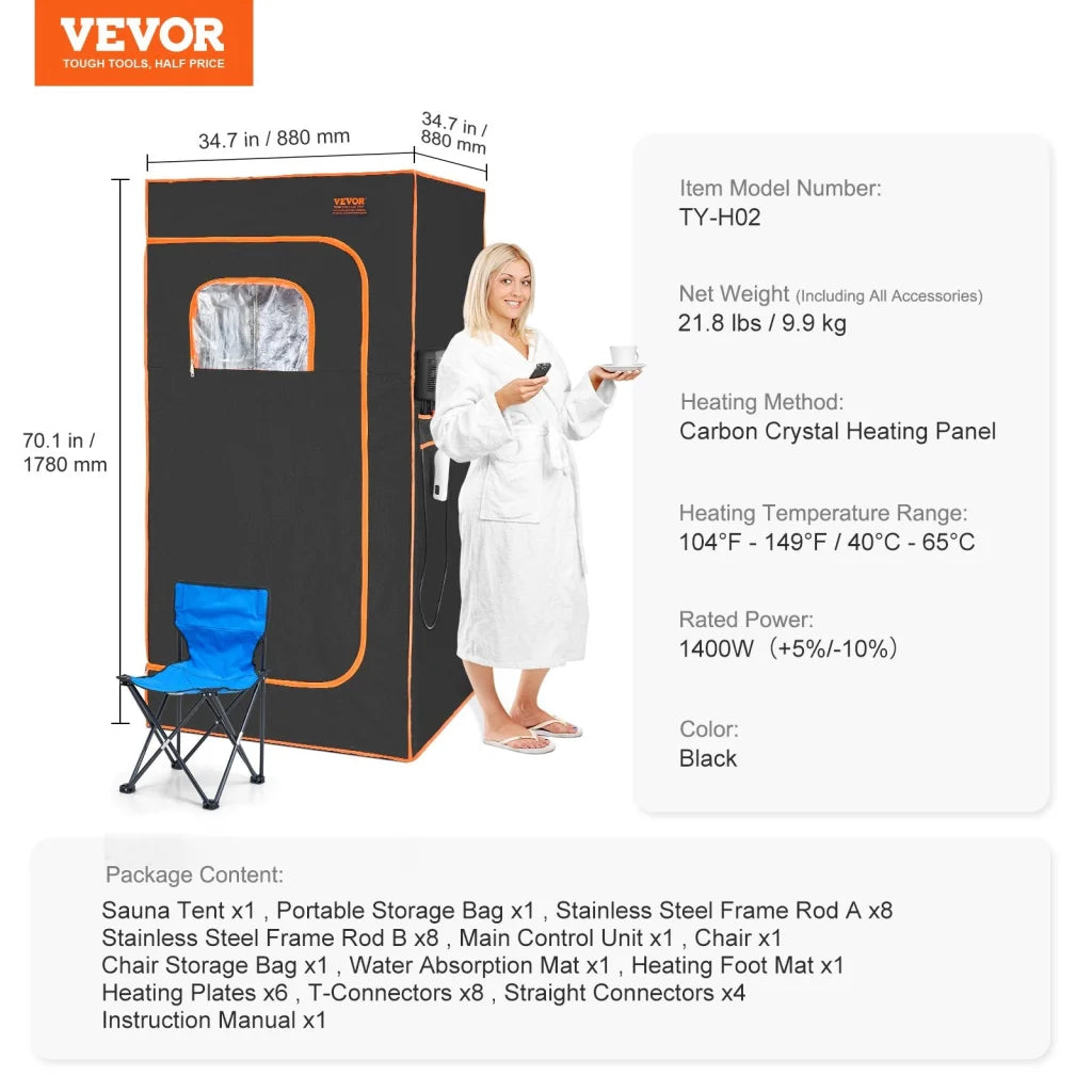 VEVOR Sauna Tent Far Infrared 1400W Personal Home Spa Loss