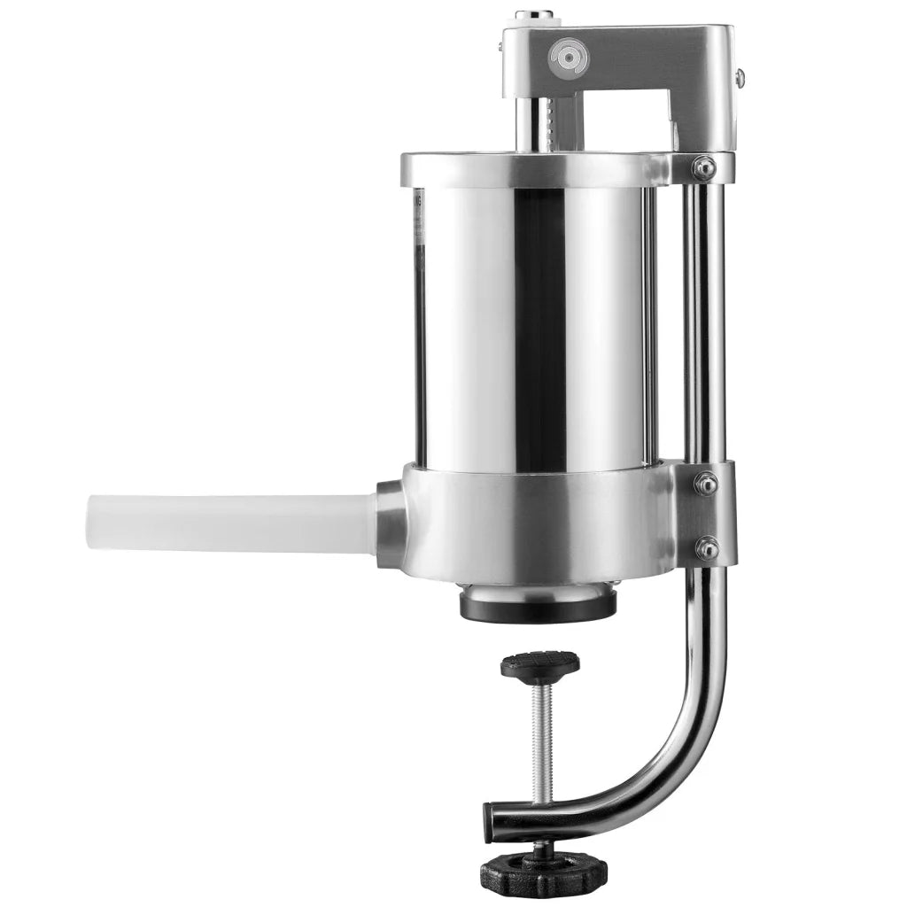 Steel 5l vevor sausage stuffer with assembled layout and visible hardware