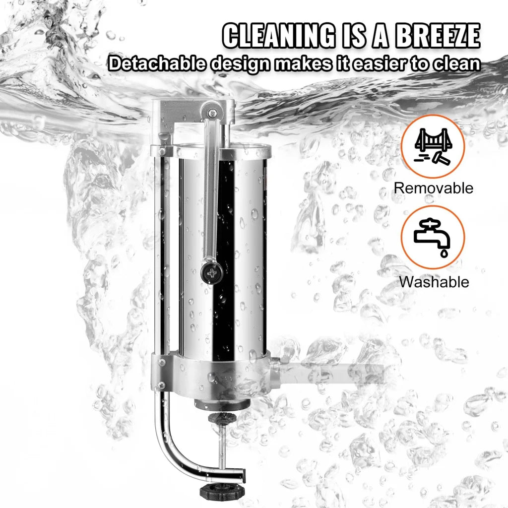 Steel 3l vevor sausage stuffer with compact layout and accessory details