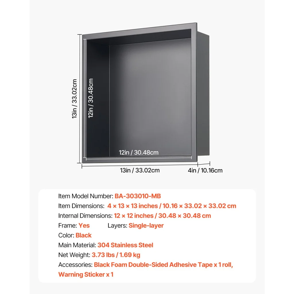 VEVOR Shower Niche 33.0 x 33.0 x 10.2 cm Recessed Wall