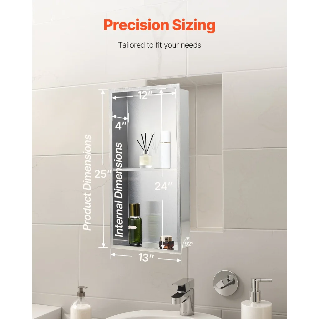 Silver steel vevor shower niche with shower fitting and outlet head