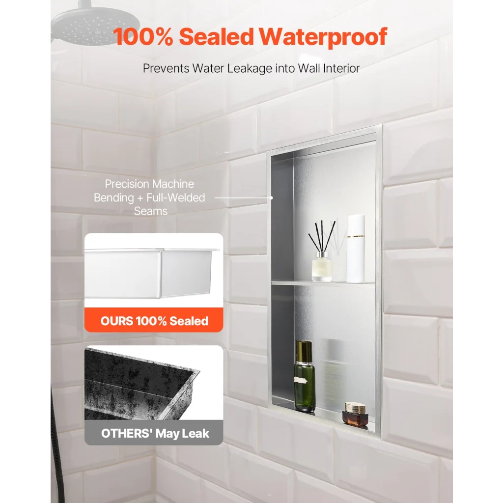 Silver steel vevor shower niche with wall fittings and water outlet