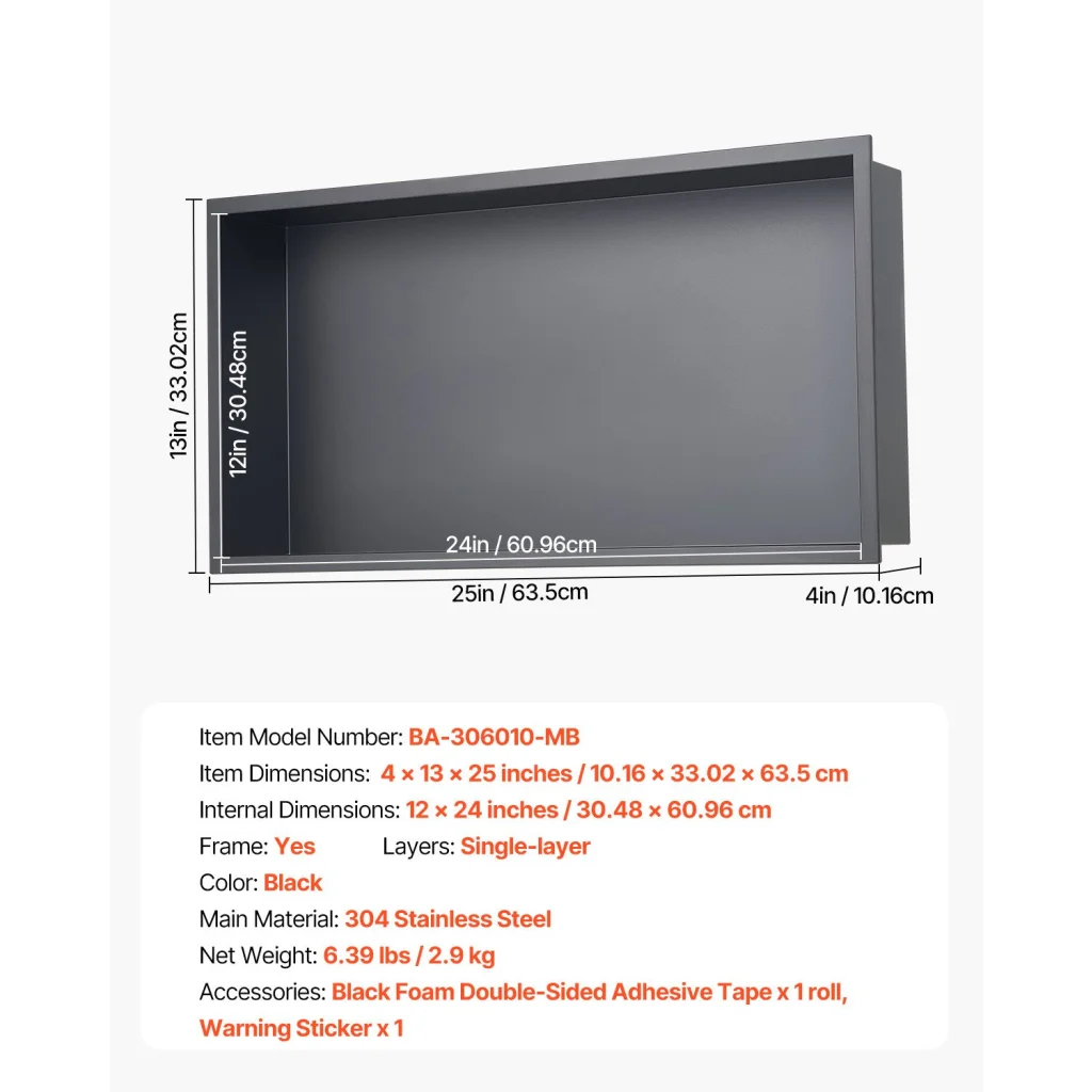 VEVOR Shower Niche 33.0 x 63.5 x 10.2 cm Recessed Wall