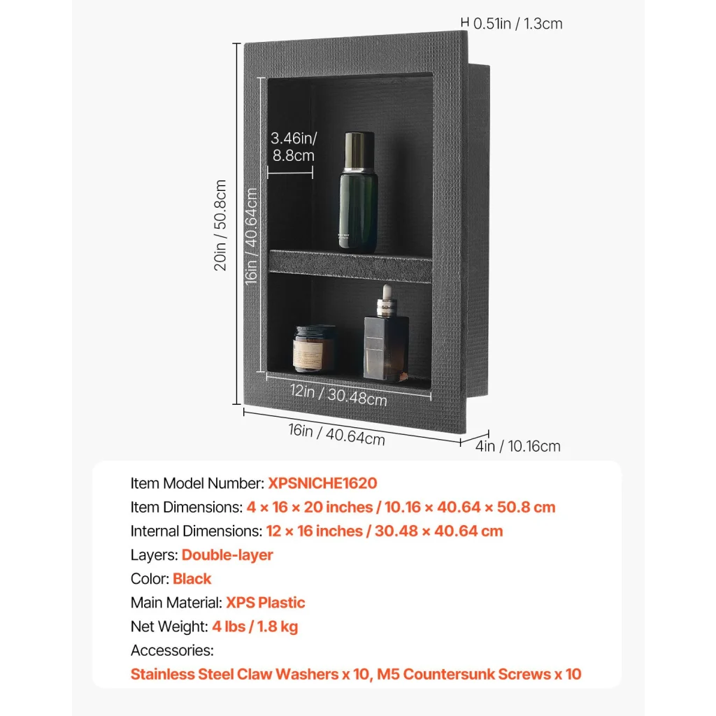 VEVOR Shower Niche 40.6 x 50.8 x 10.2 cm Recessed Wall