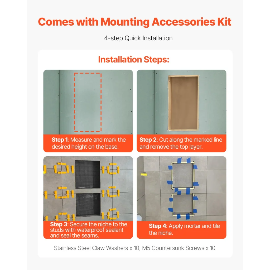 VEVOR Shower Niche 40.6 x 50.8 x 10.2 cm Recessed Wall
