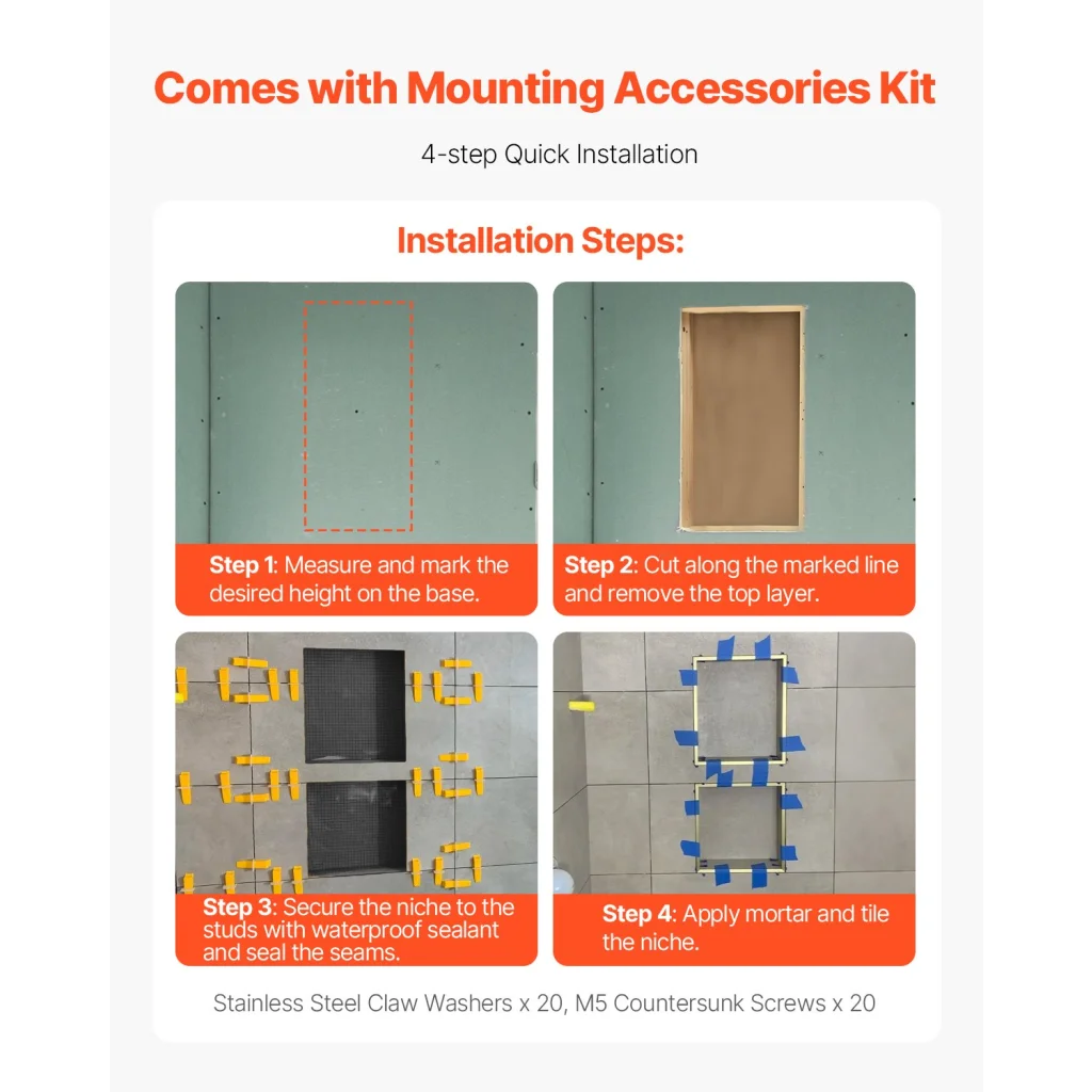 VEVOR Shower Niche 40.6 x 61 + 40.6 x 61 cm Recessed Wall