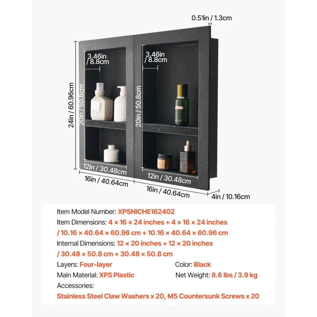 VEVOR Shower Niche 40.6 x 61 + 40.6 x 61 cm Recessed Wall