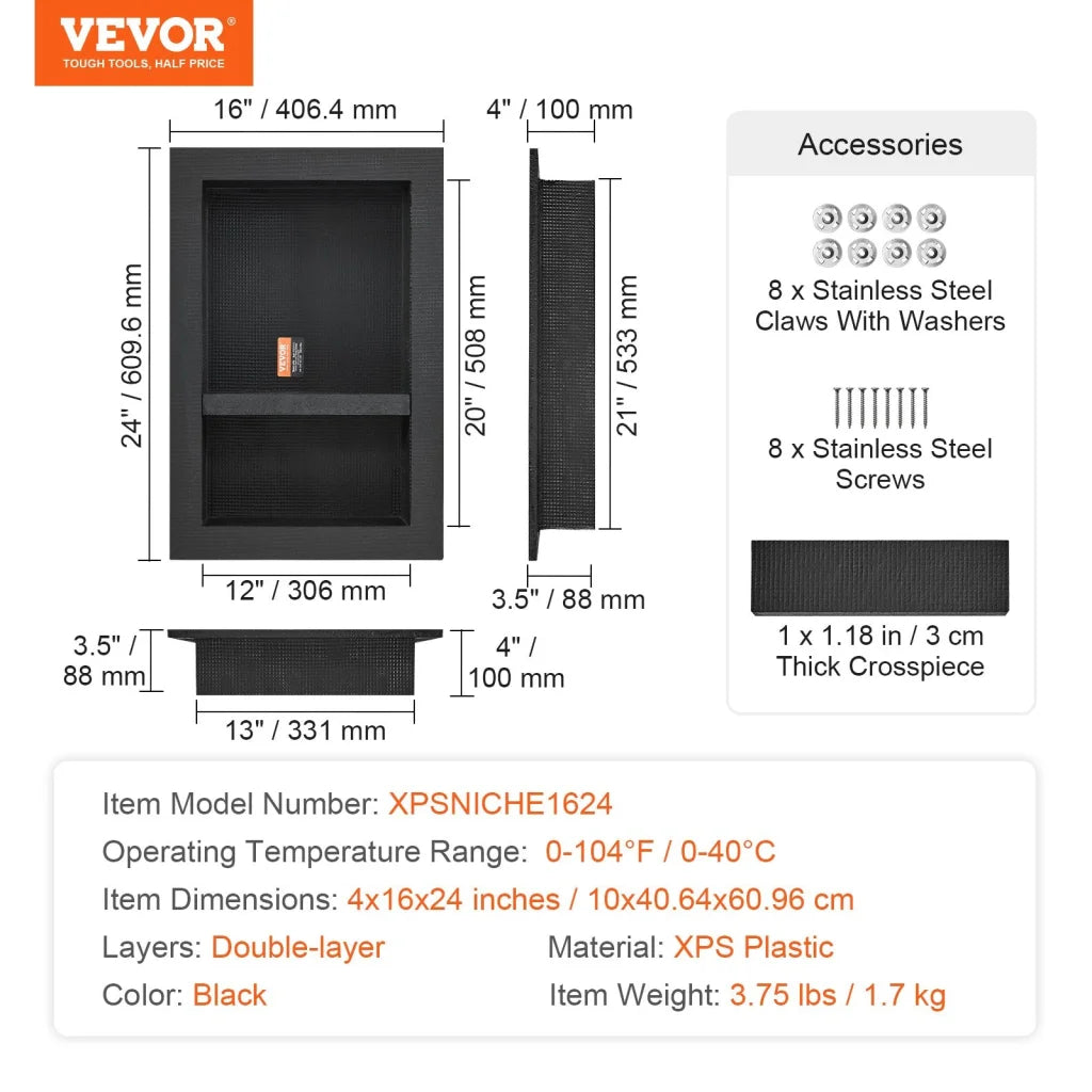 VEVOR Shower Niche Ready for Tile 40.64 x 60.96 cm 16 x 24