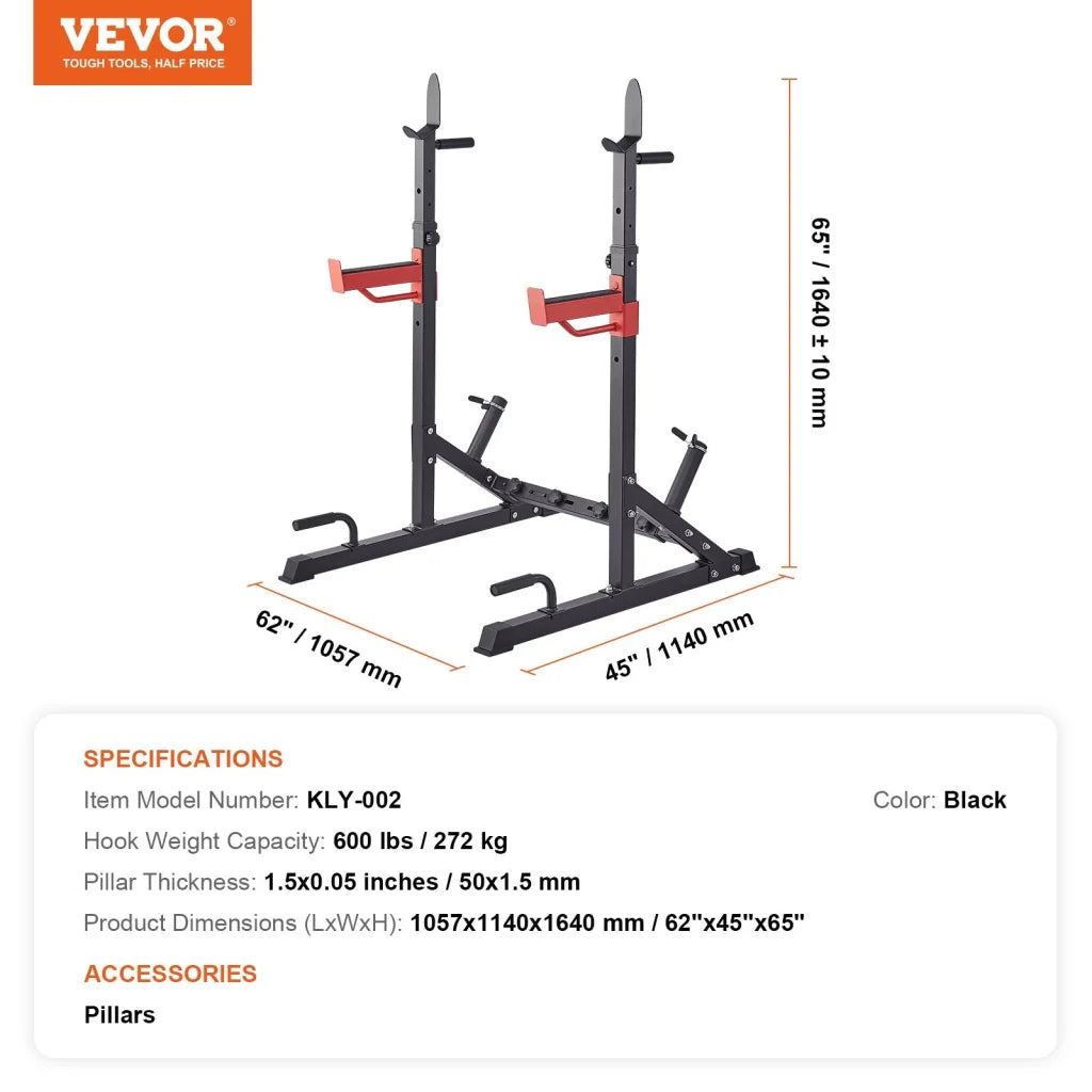 VEVOR Squat Power Rack Adjustable Heavy Duty Barbell Weight