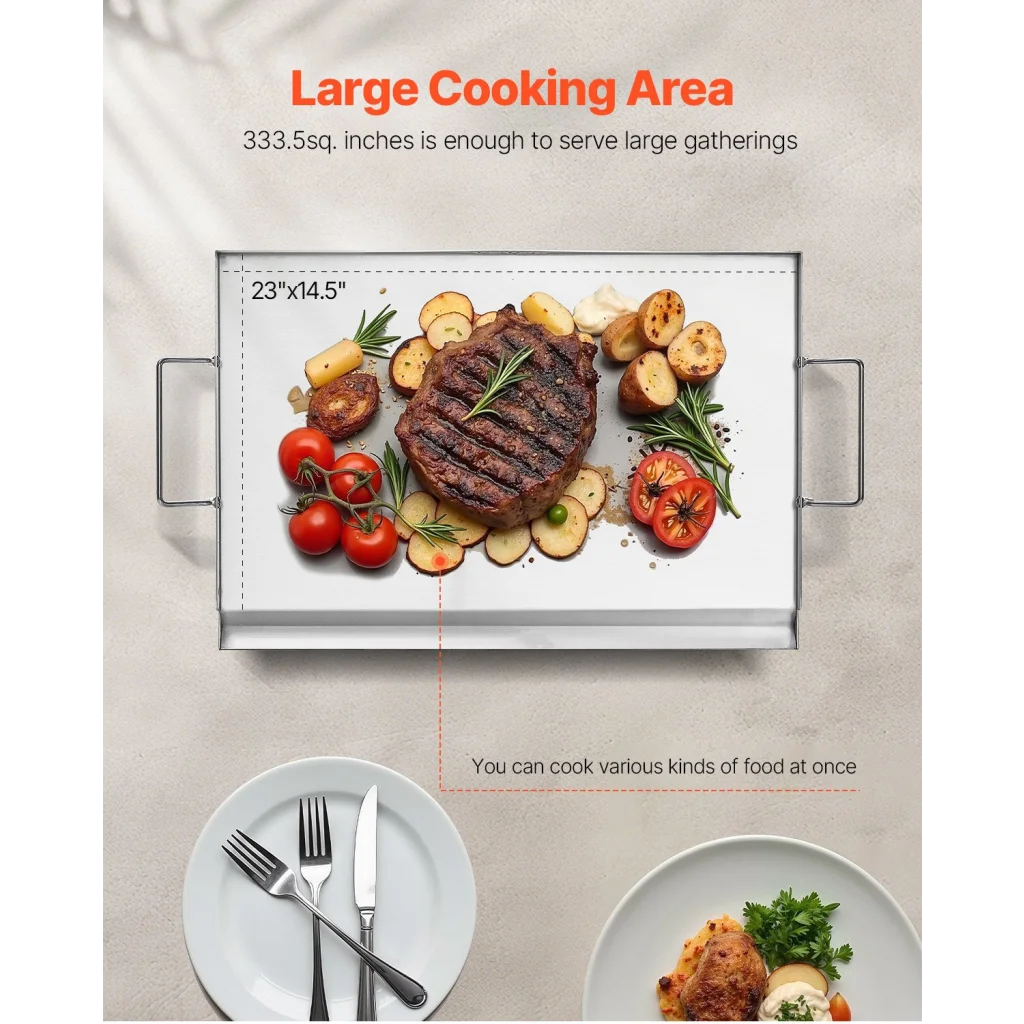 VEVOR Stainless Steel Griddle 23x16 inch Universal Flat Top