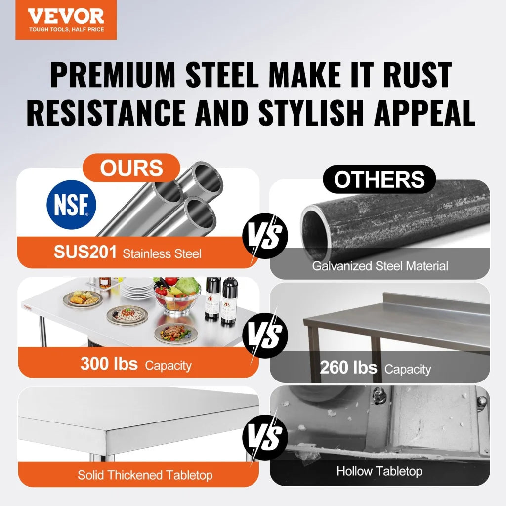 VEVOR Stainless Steel Kitchen Bench Folding Commercial Prep