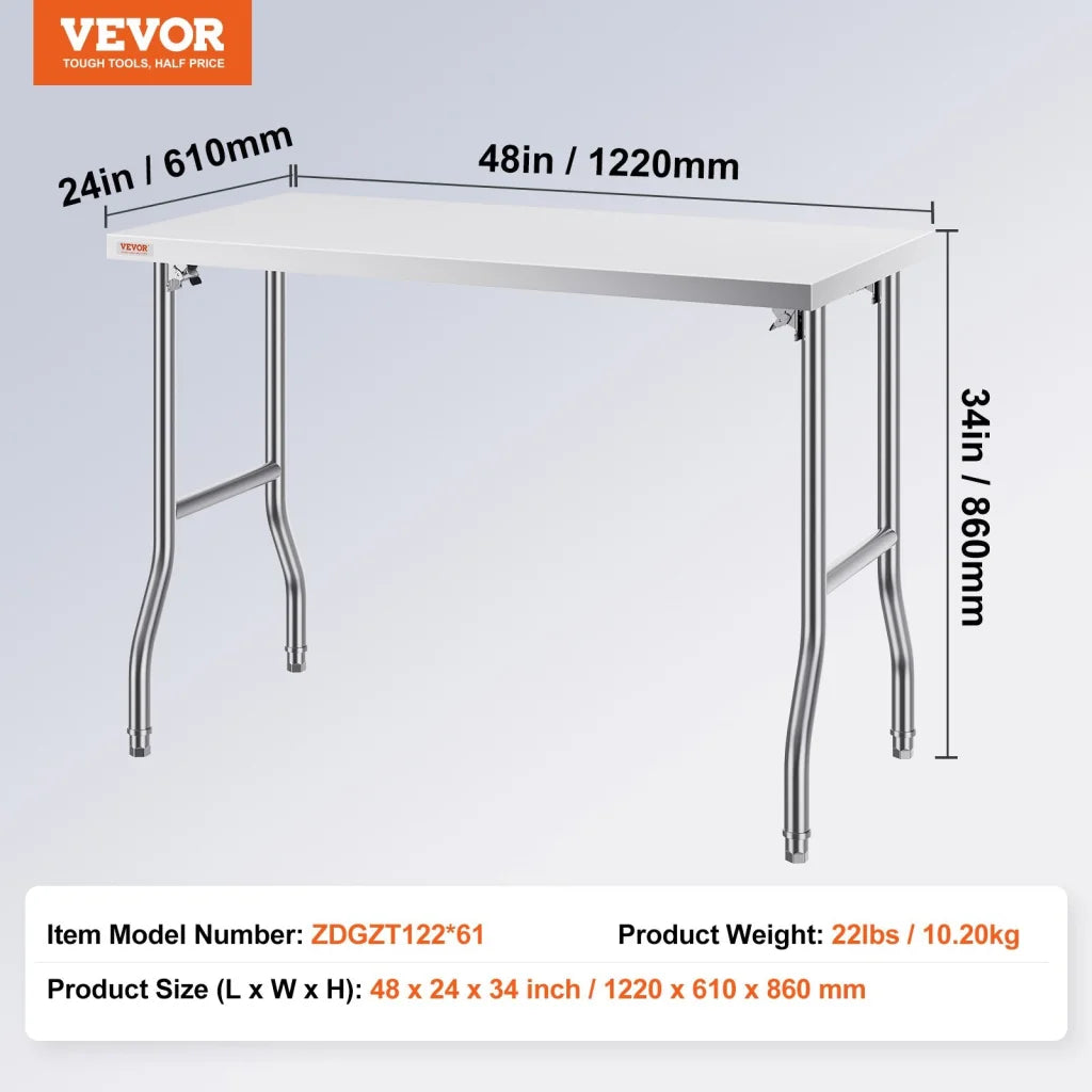 VEVOR Stainless Steel Kitchen Bench Folding Commercial Prep
