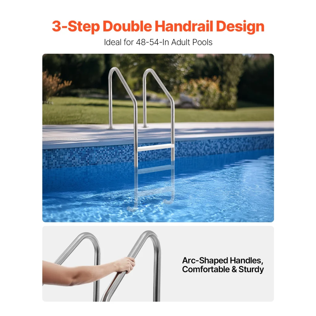 VEVOR Stainless Steel Pool Ladder 3-Step & 2 Handrails