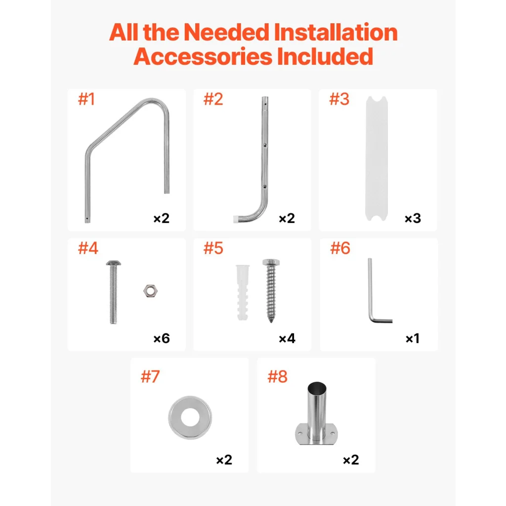 VEVOR Stainless Steel Pool Ladder 3-Step & 2 Handrails