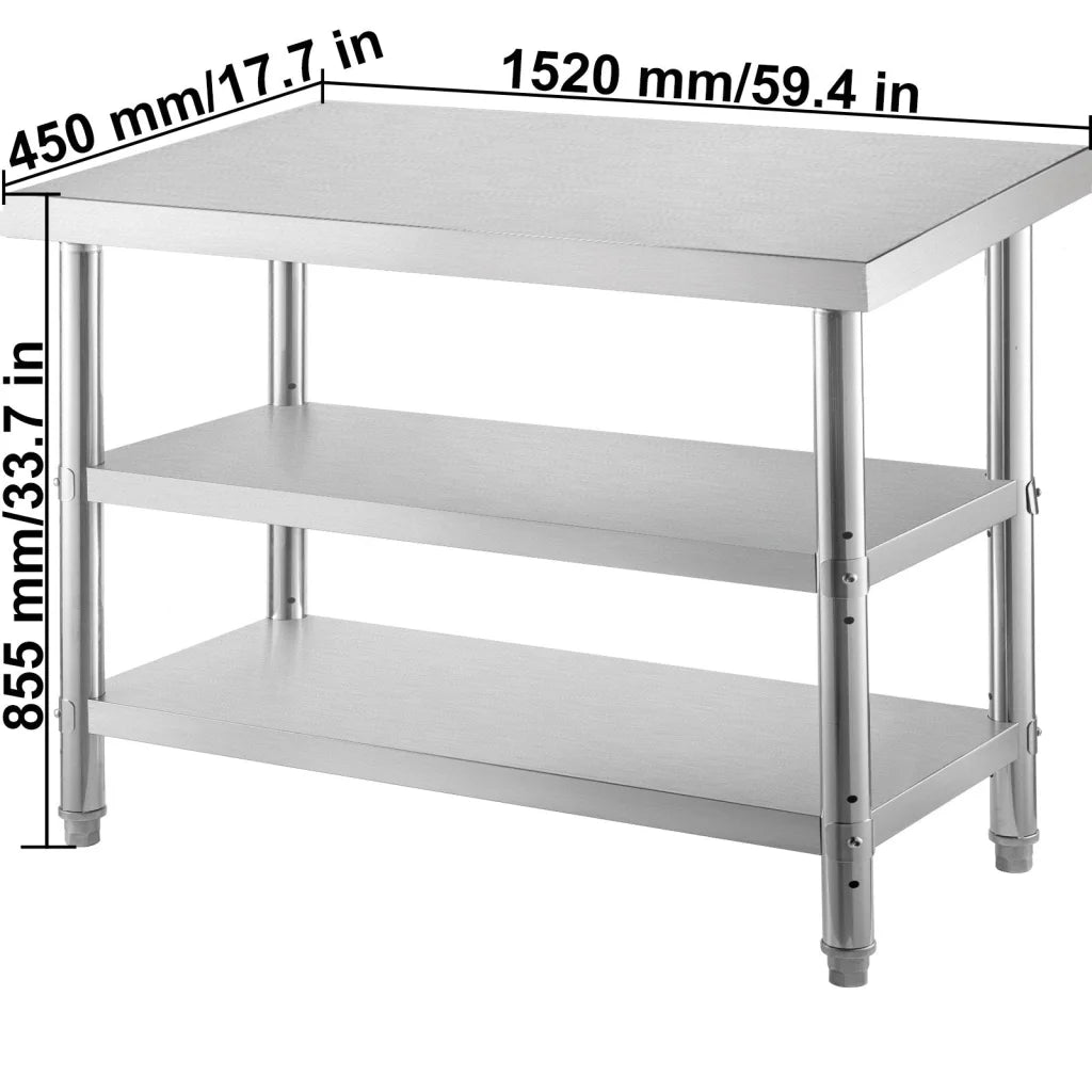 VEVOR Stainless Steel Prep Table 1520x450x855 mm Commercial