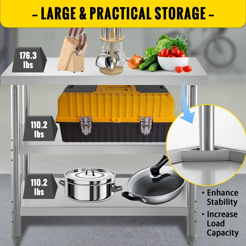 VEVOR Stainless Steel Prep Table 1520x450x855 mm Commercial