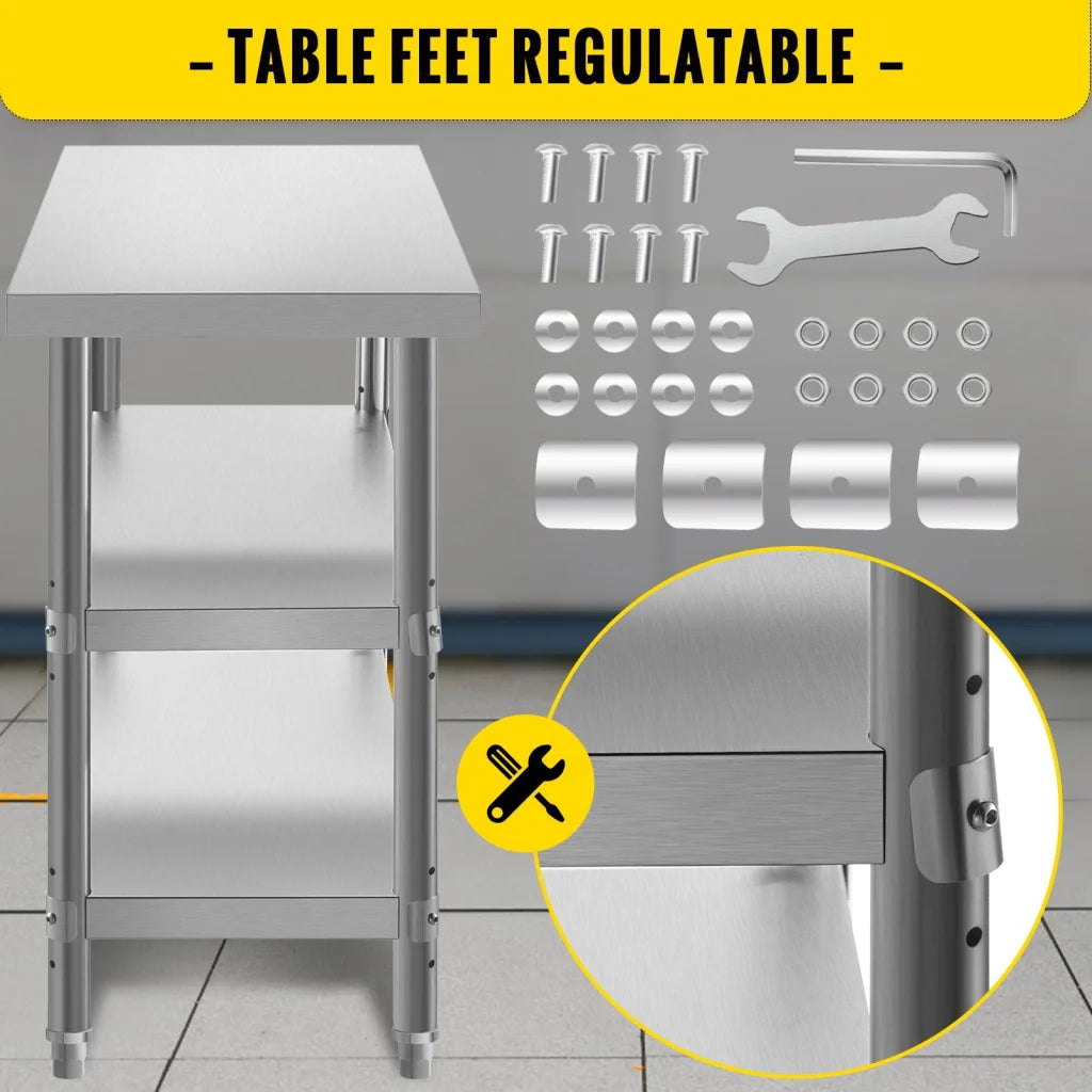 VEVOR Stainless Steel Prep Table 1520x450x855 mm Commercial