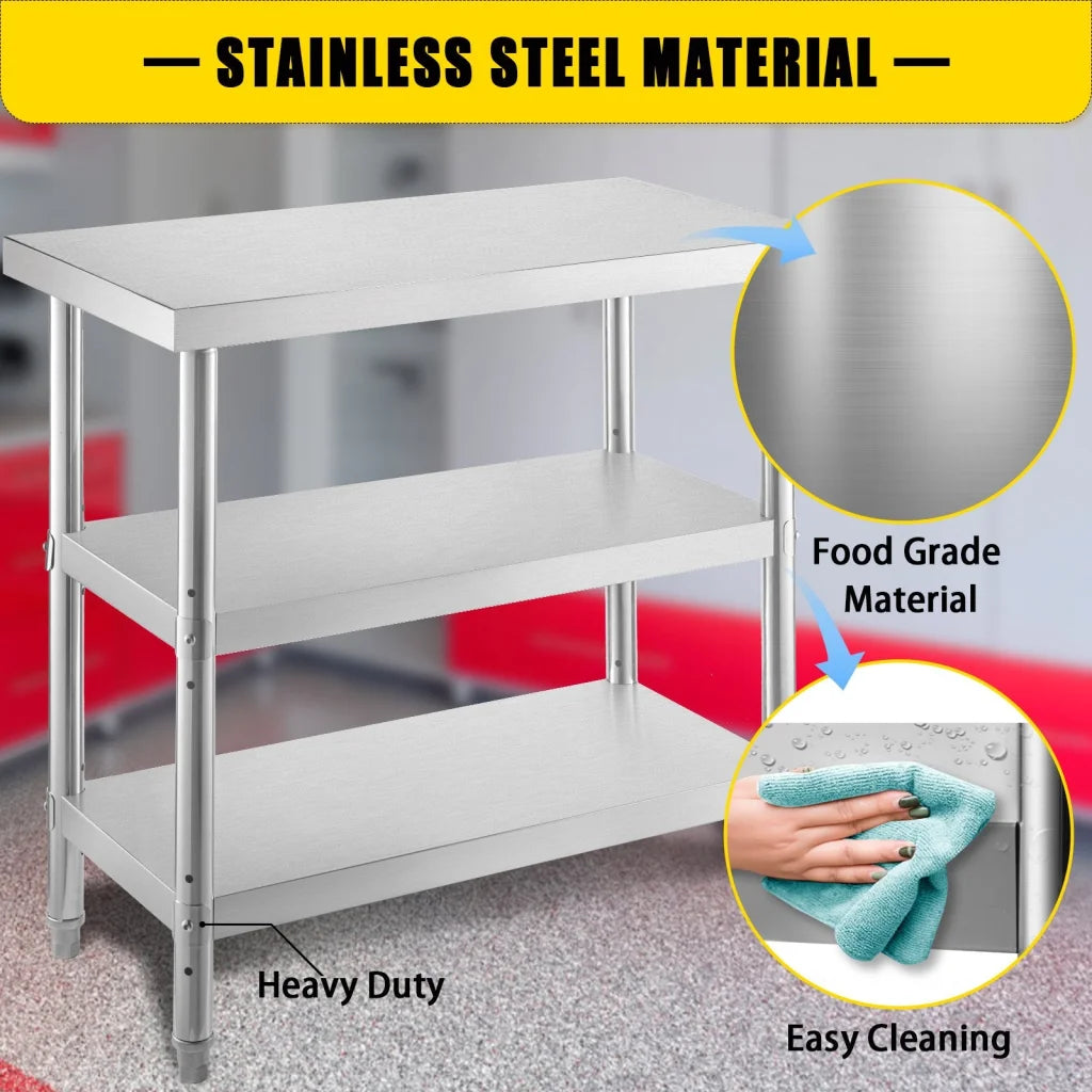 VEVOR Stainless Steel Prep Table 1520x450x855 mm Commercial