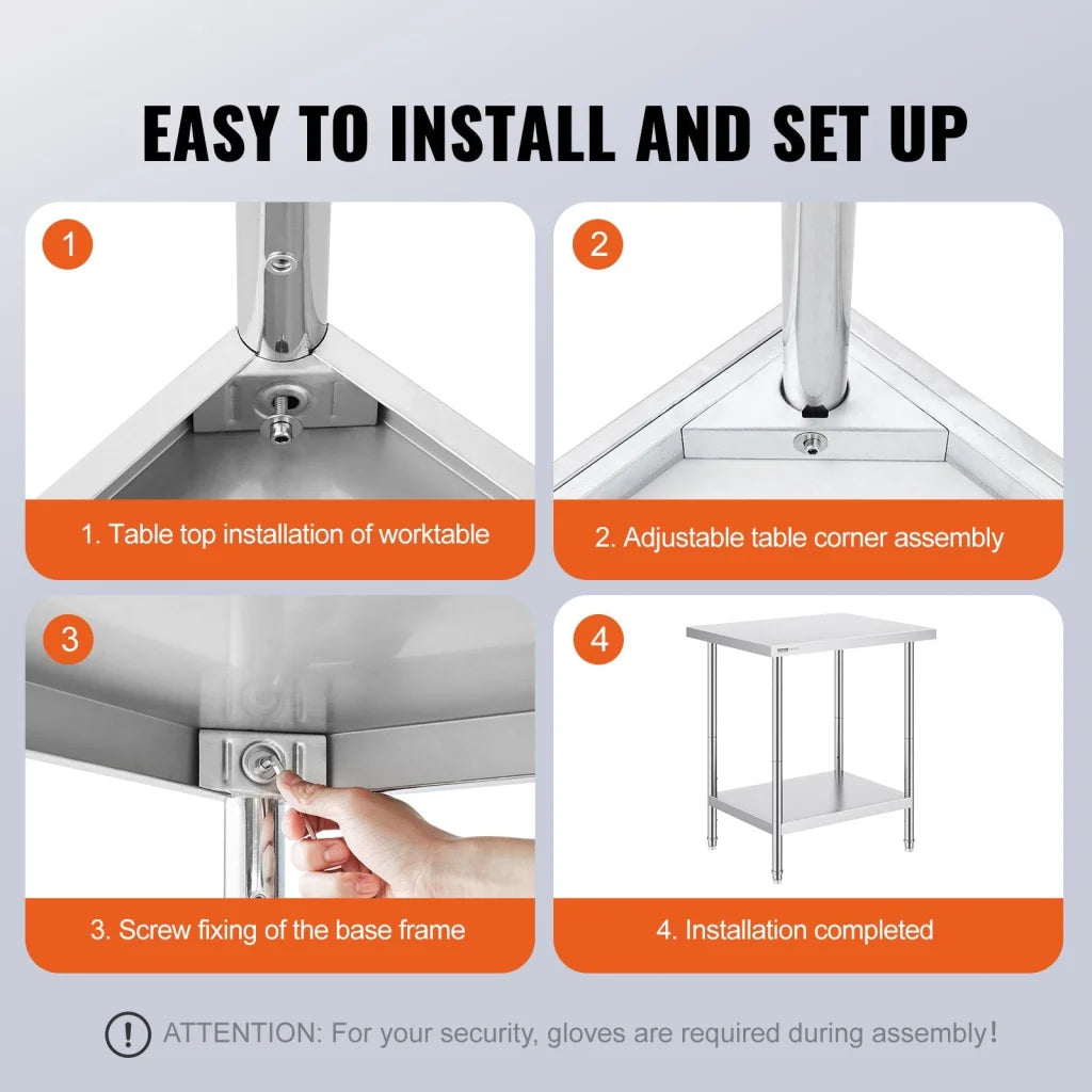 VEVOR Stainless Steel Prep Table 24 x 30 x 34 Inch Heavy