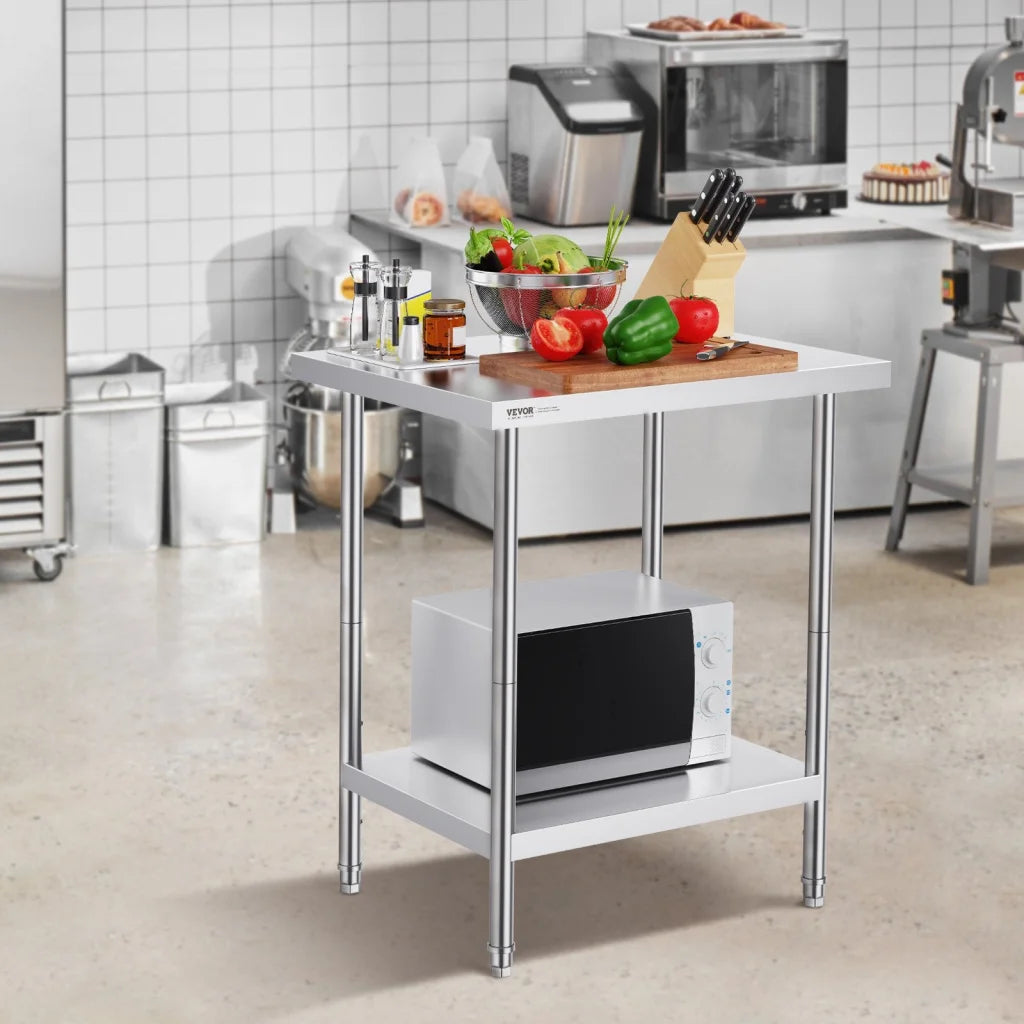 VEVOR Stainless Steel Prep Table 24 x 30 x 34 Inch Heavy