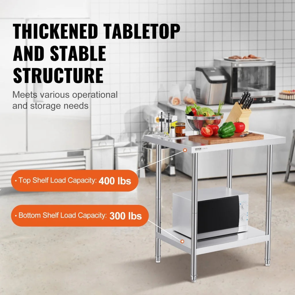 VEVOR Stainless Steel Prep Table 24 x 30 x 34 Inch Heavy