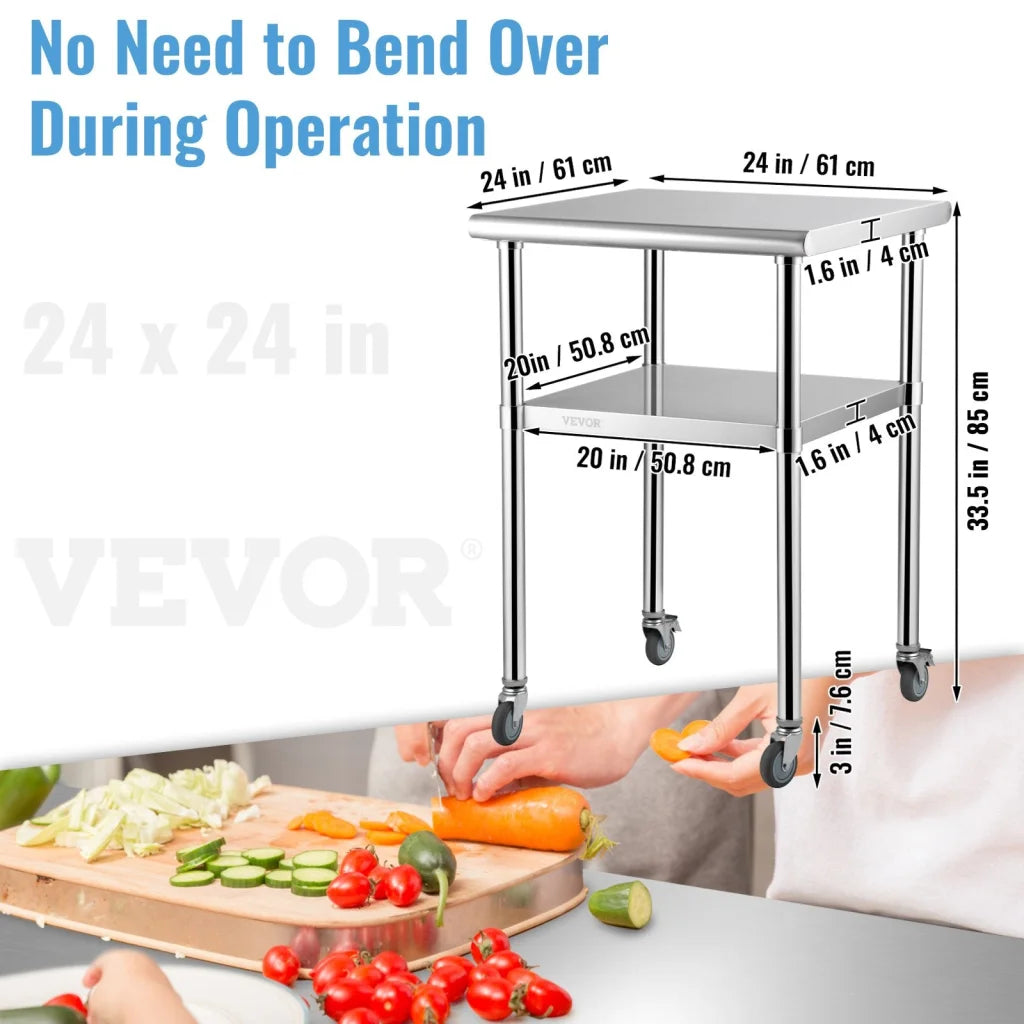 VEVOR Stainless Steel Prep Table 61 x 61 x 91.4 cm 600lbs