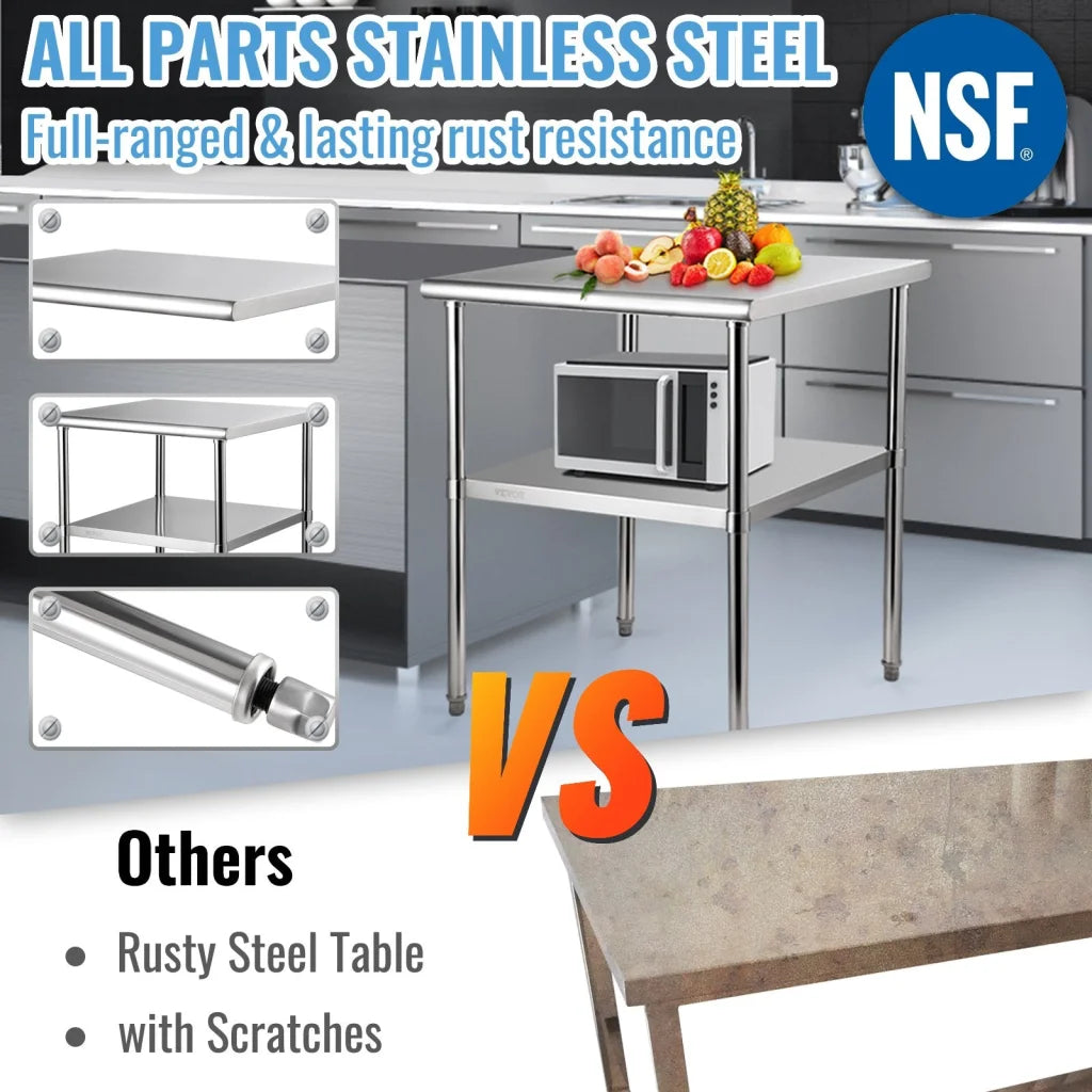 Stainless Steel Work Prep Table Commercial Food Prep Table