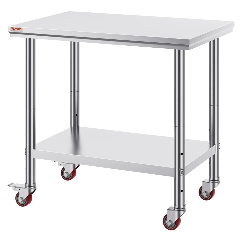 VEVOR Stainless Steel Work Table 36x24 Inch with 4 Wheels