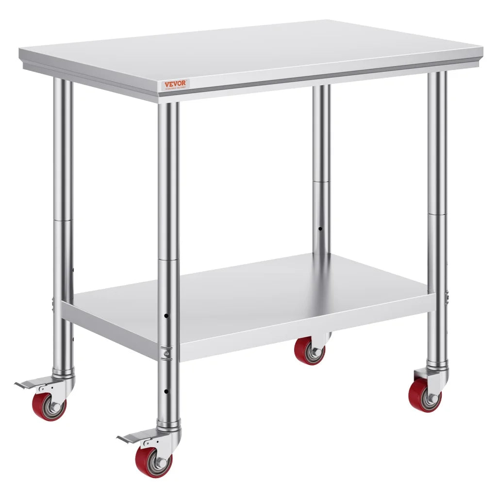 VEVOR Stainless Steel Work Table 36x24 Inch with 4 Wheels