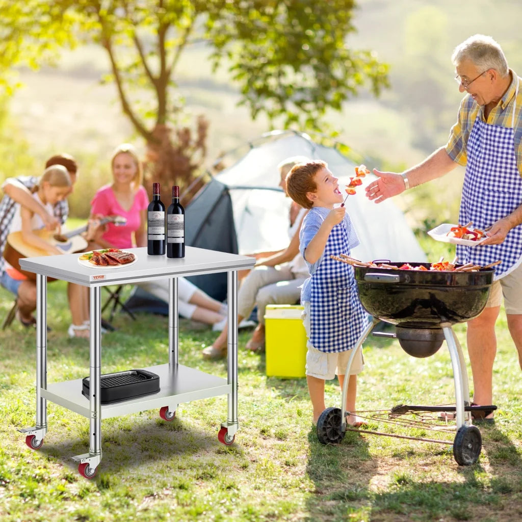 VEVOR Stainless Steel Work Table 36x24 Inch with 4 Wheels