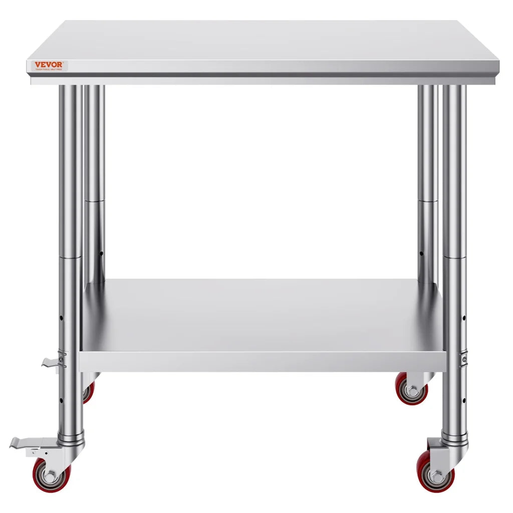 VEVOR Stainless Steel Work Table 36x24 Inch with 4 Wheels