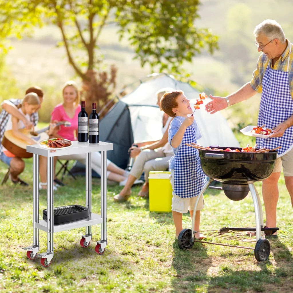 VEVOR Stainless Steel Work Table with Wheels 24 x 12 x 32