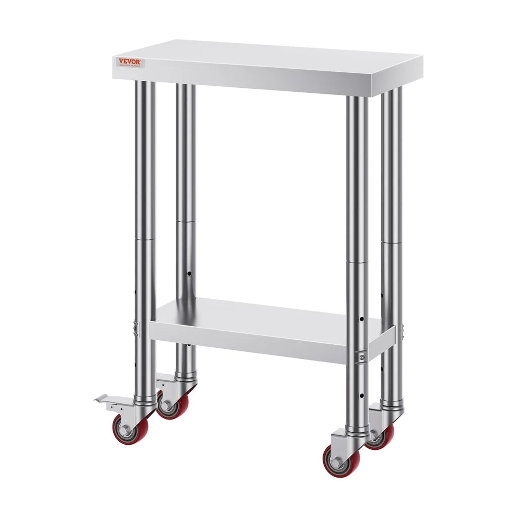 VEVOR Stainless Steel Work Table with Wheels 24 x 12 x 32