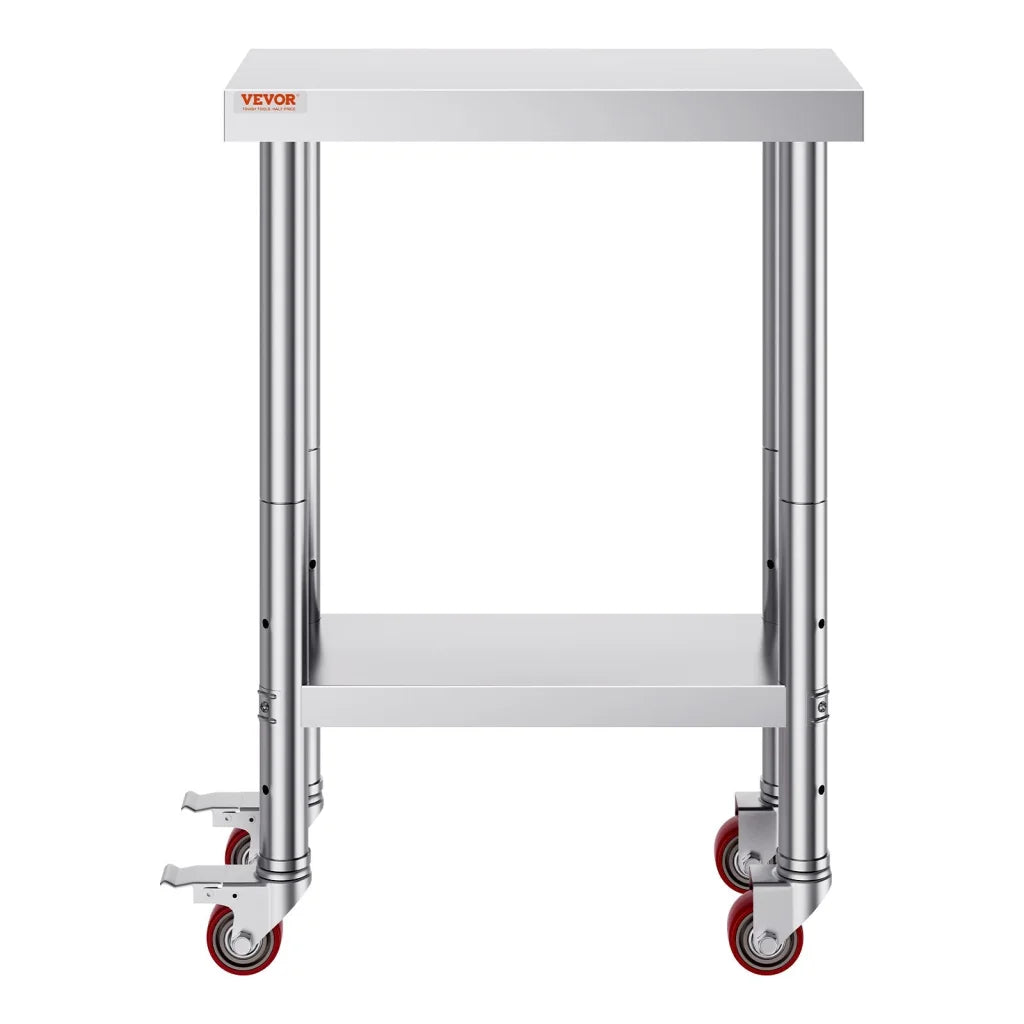 VEVOR Stainless Steel Work Table with Wheels 24 x 12 x 32