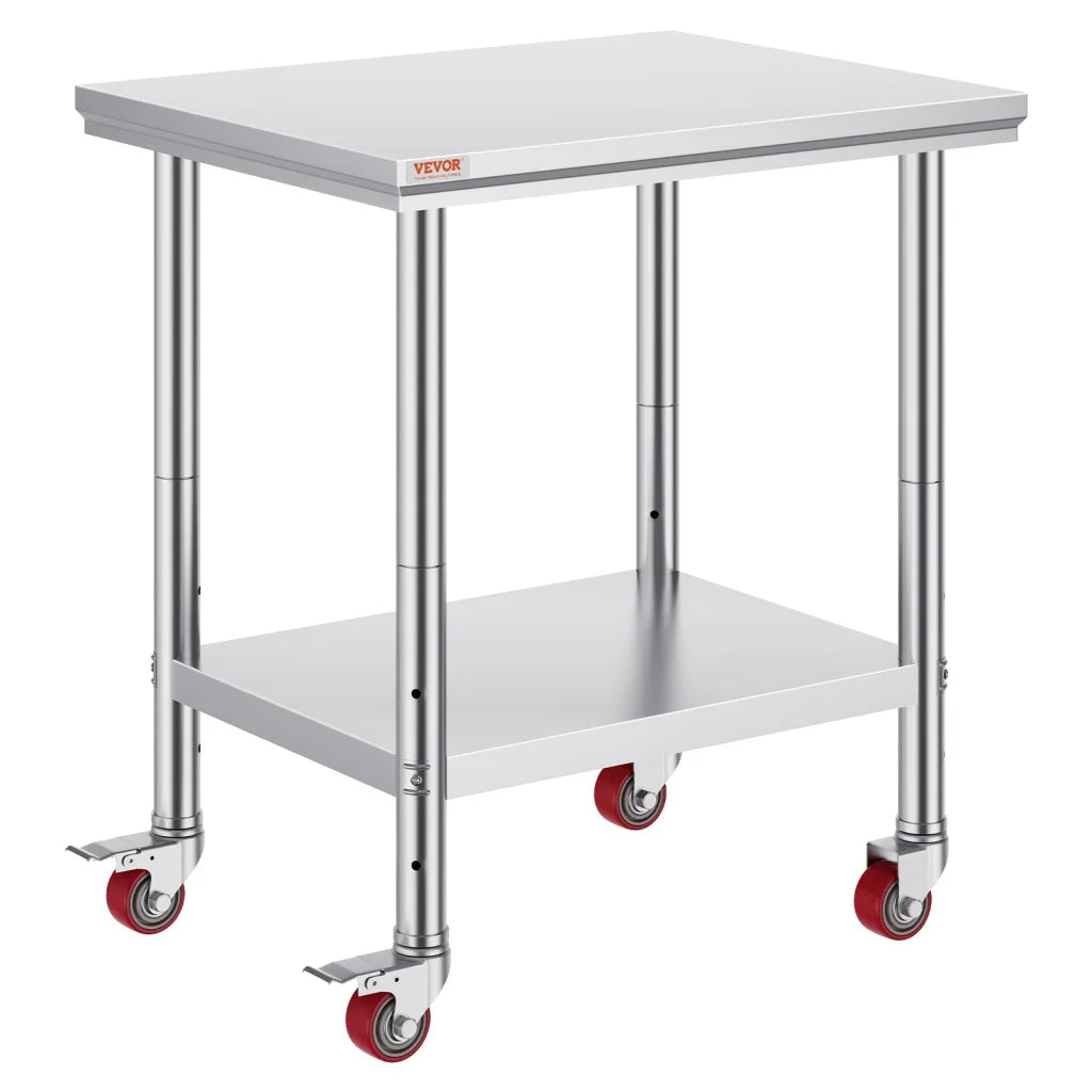 VEVOR Stainless Steel Work Table with Wheels 24 x 30 Prep