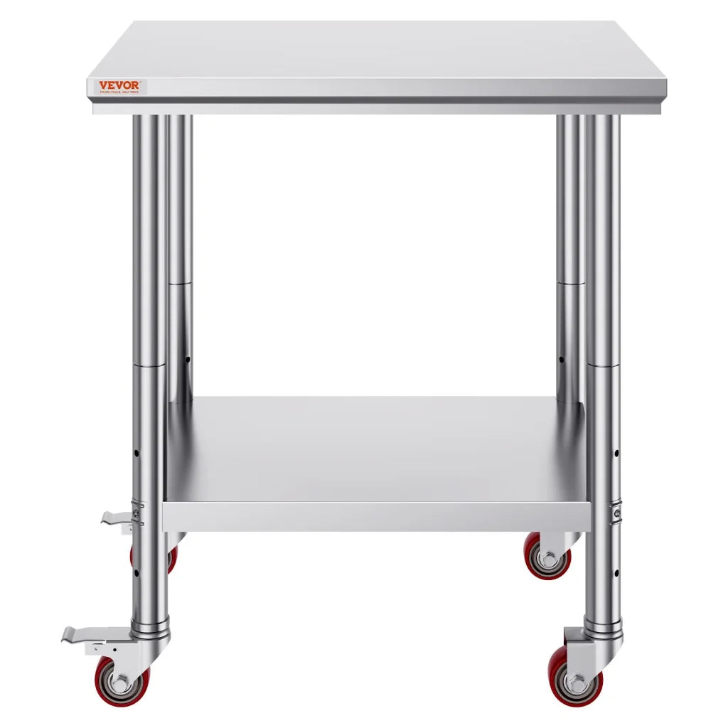 VEVOR Stainless Steel Work Table with Wheels 24 x 30 Prep