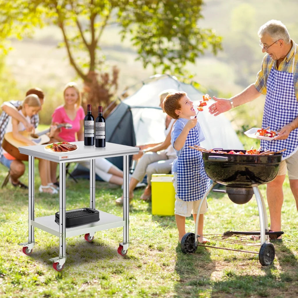 VEVOR Stainless Steel Work Table with Wheels 24 x 30 Prep