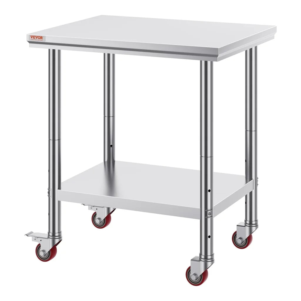 VEVOR Stainless Steel Work Table with Wheels 24 x 30 Prep